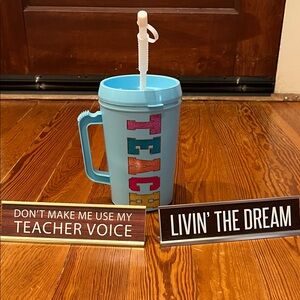Blue Teacher Tumbler with Straw